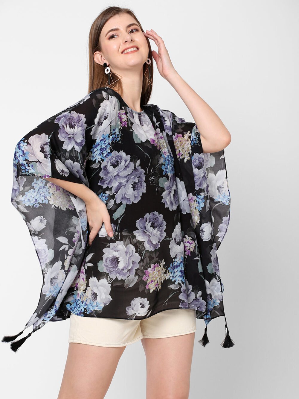 Black Print Kaftan Top - Image 2