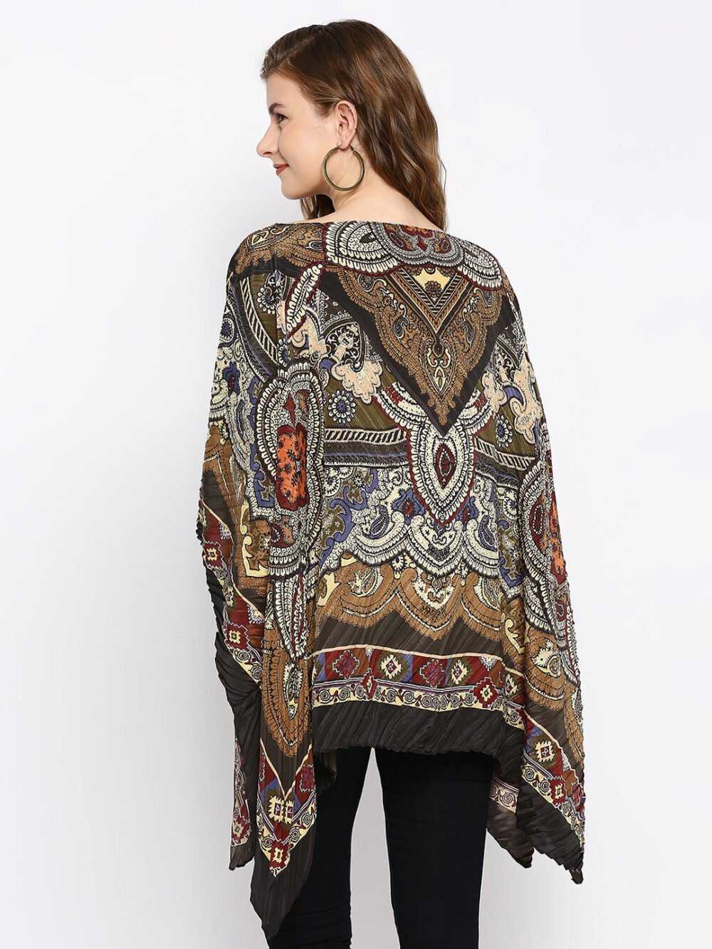 Black & Olive Color Printed Poncho - Image 4