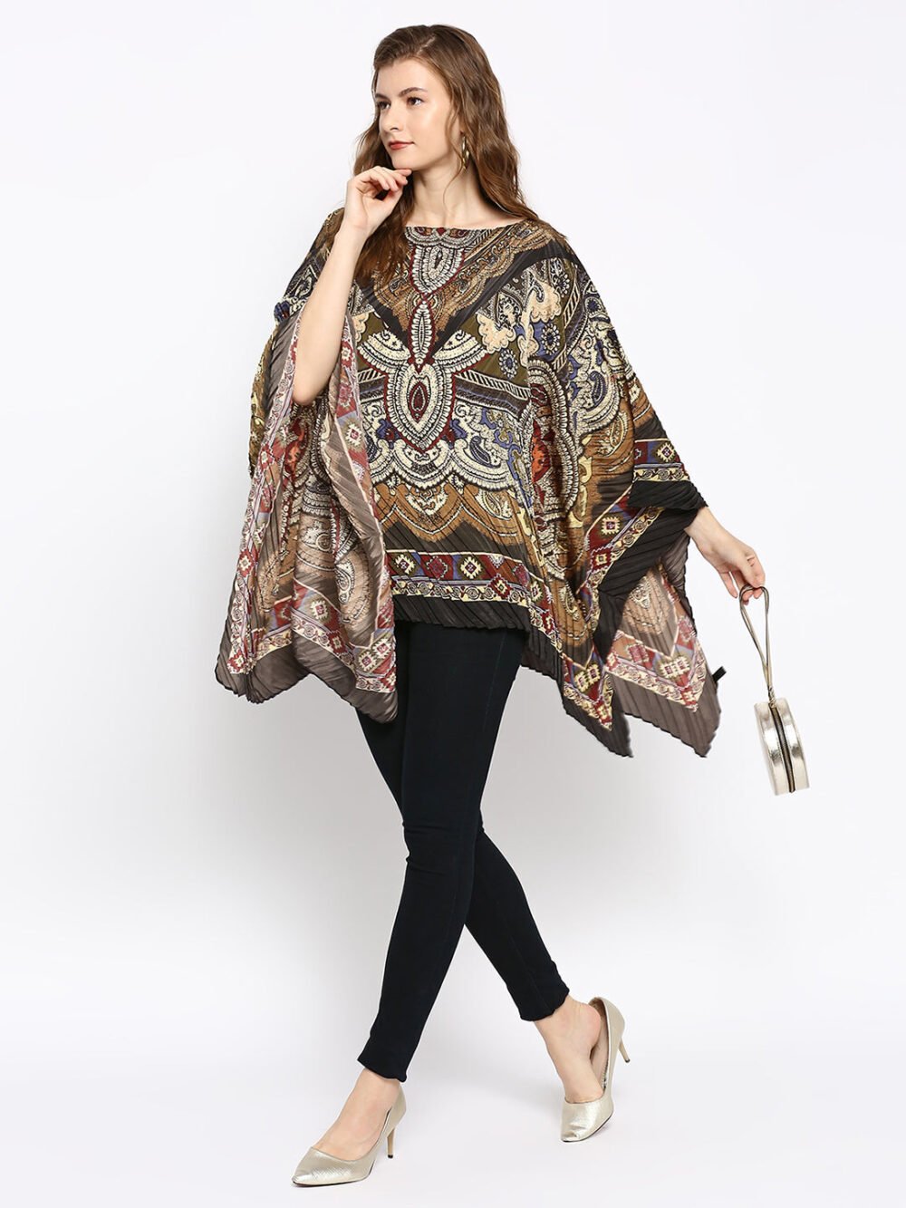 Black & Olive Color Printed Poncho - Image 6