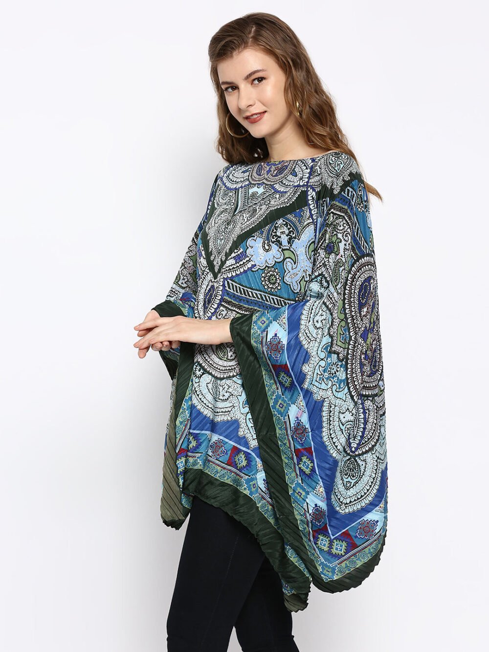 Blue Color Printed Poncho - Image 2