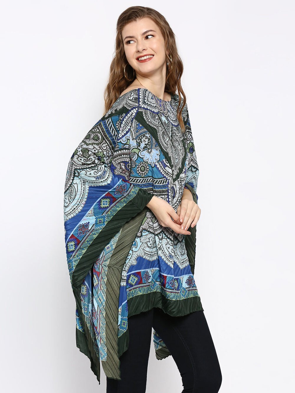 Blue Color Printed Poncho - Image 3