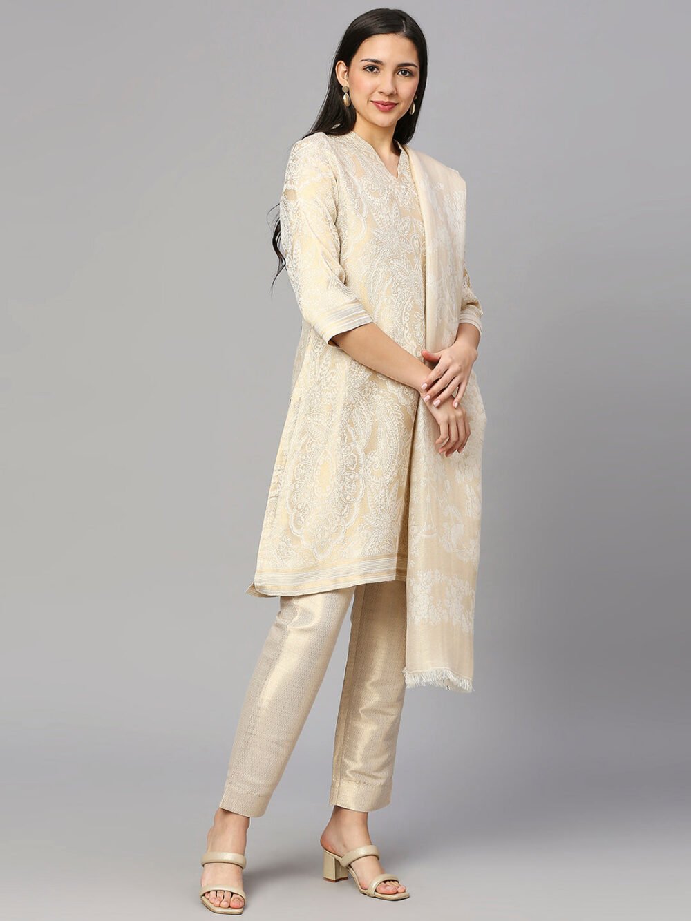 Brocade Pink Leaf Motif Design Kurta - Image 13