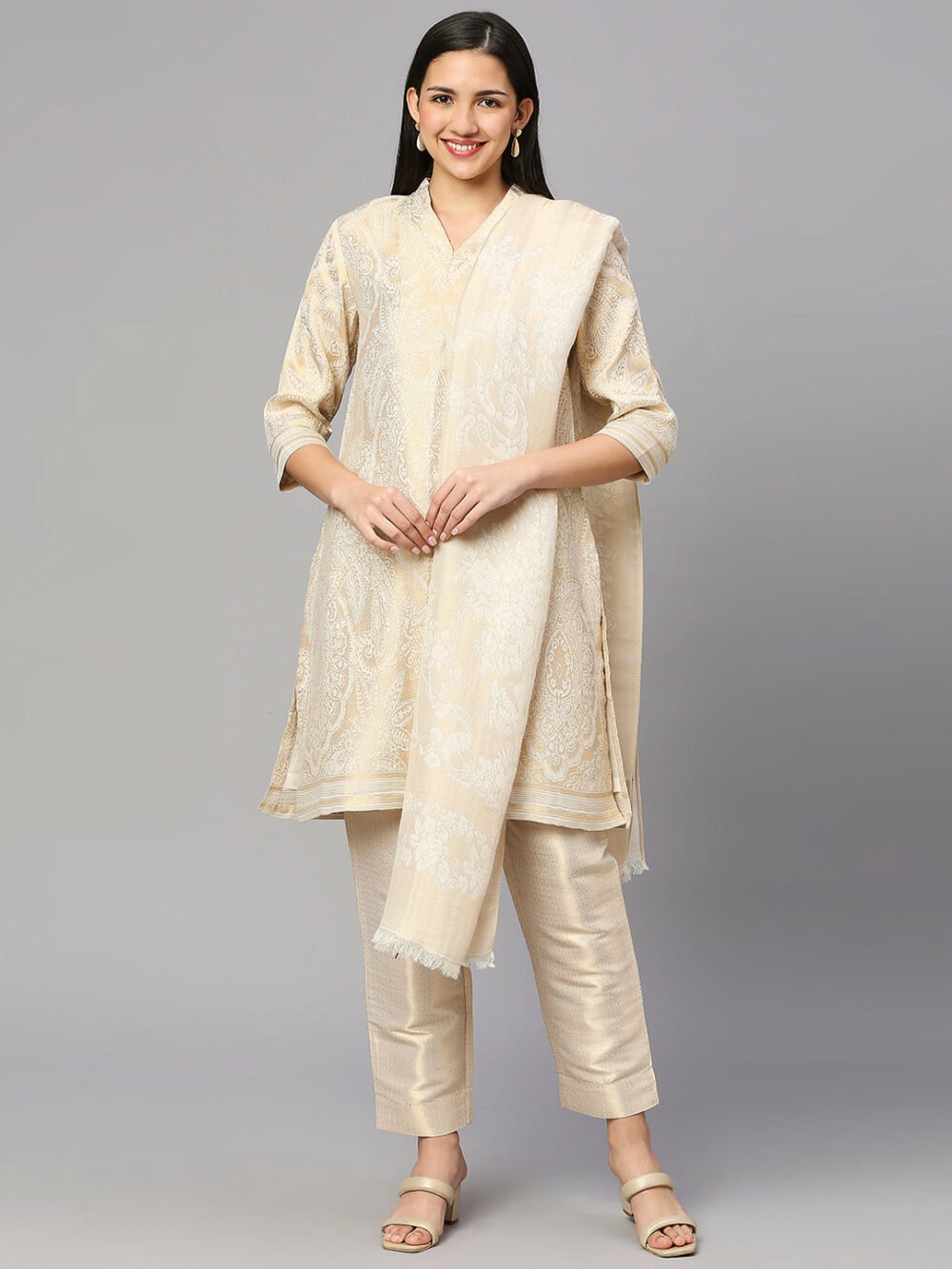 Brocade Pink Leaf Motif Design Kurta - Image 12