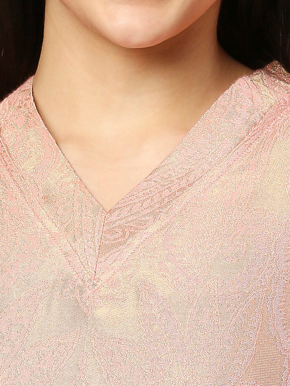 Brocade Pink Leaf Motif Design Kurta - Image 5