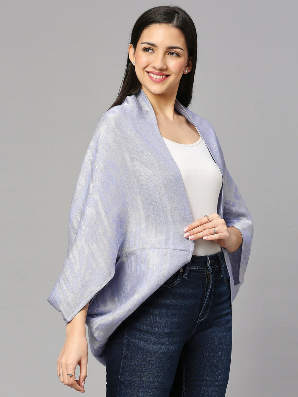 Floral Patterned Lavender & Silver Shrug - Image 5