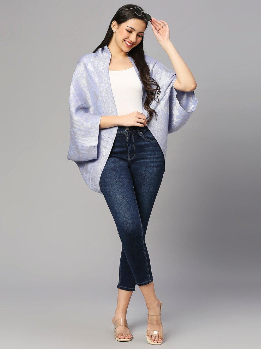 Floral Patterned Lavender & Silver Shrug - Image 2