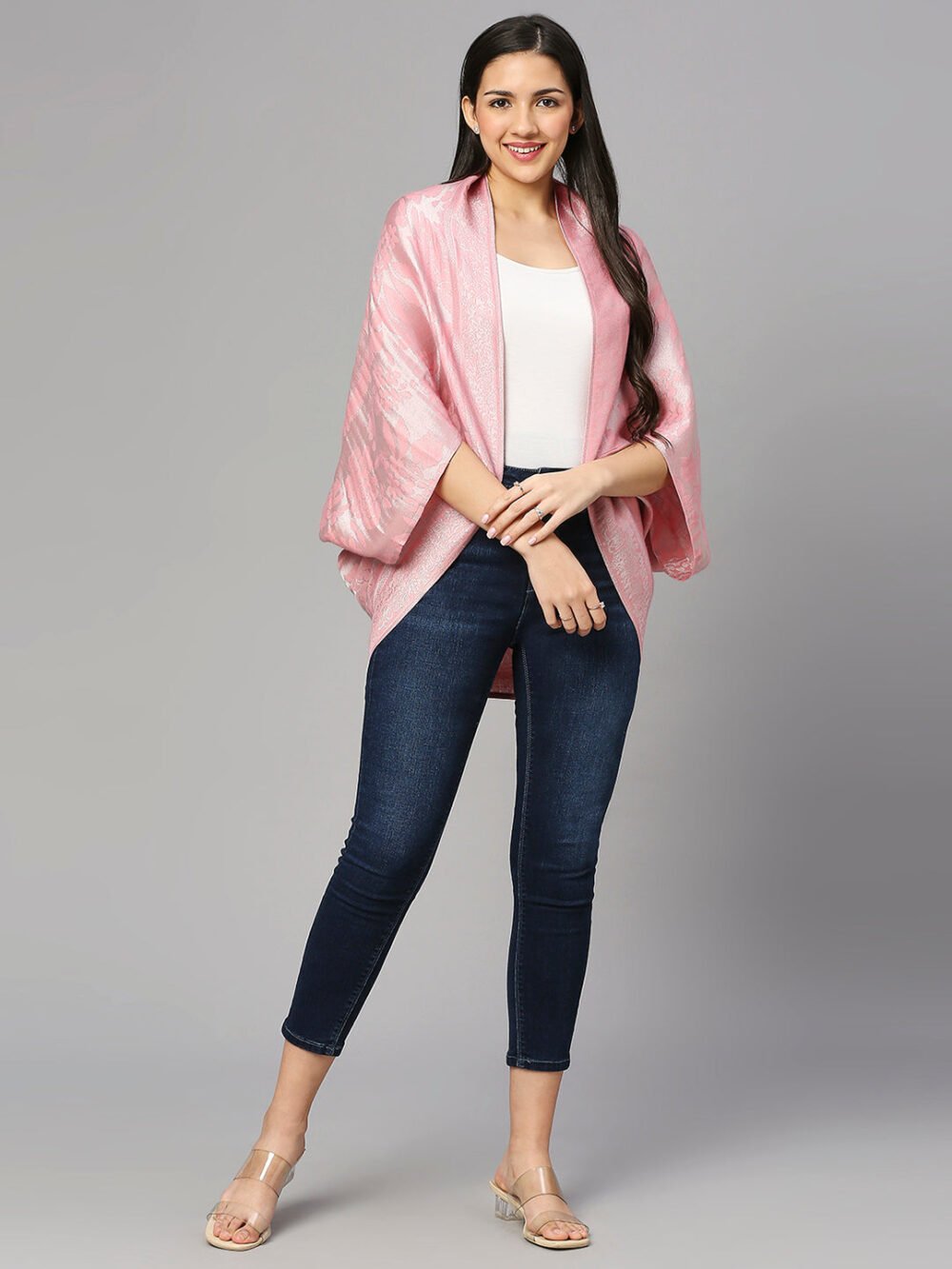 Floral Patterned Peach & Silver Shrug - Image 6