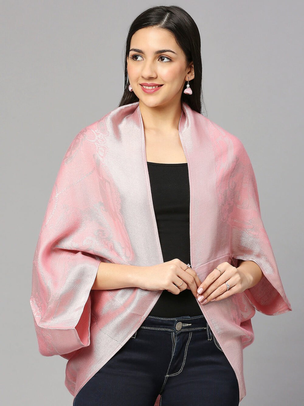 French Rope & Chains Patterned Peach Cocoon Shrug - Image 3