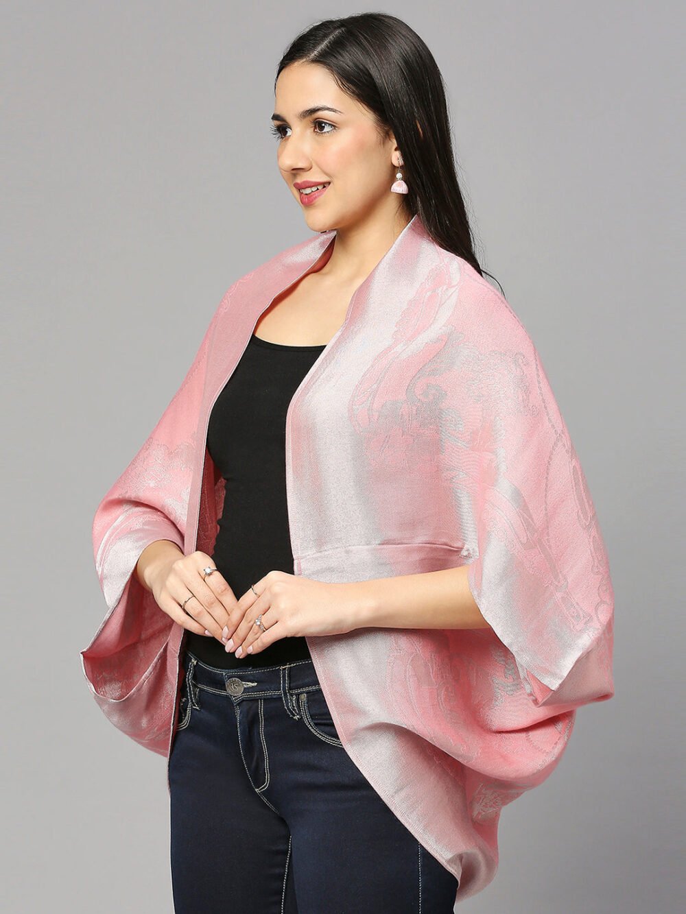 French Rope & Chains Patterned Peach Cocoon Shrug - Image 4