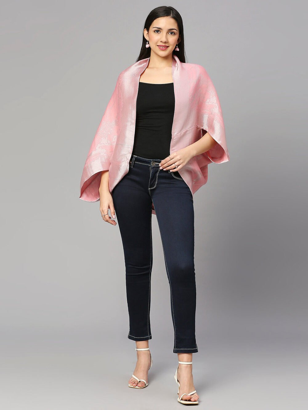 French Rope & Chains Patterned Peach Cocoon Shrug - Image 2
