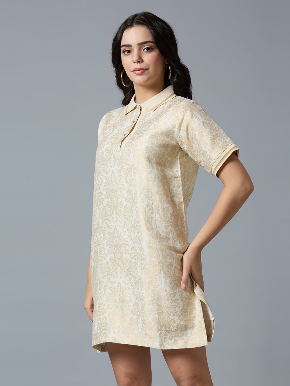 Ivory Gold Tapestry Designed T-Shirt Dress - Image 2
