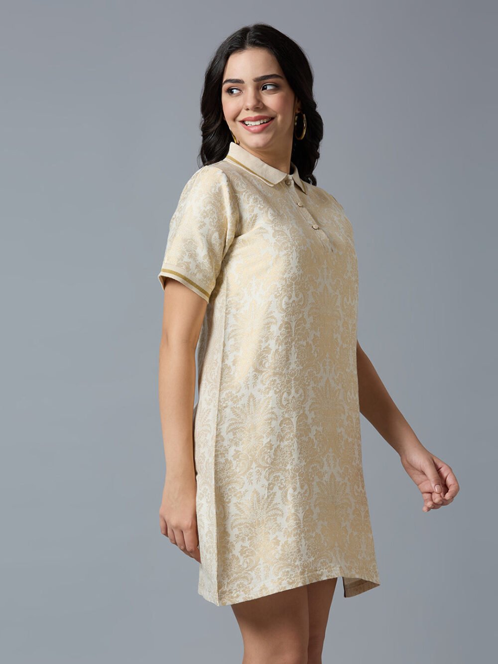 Ivory Gold Tapestry Designed T-Shirt Dress - Image 3