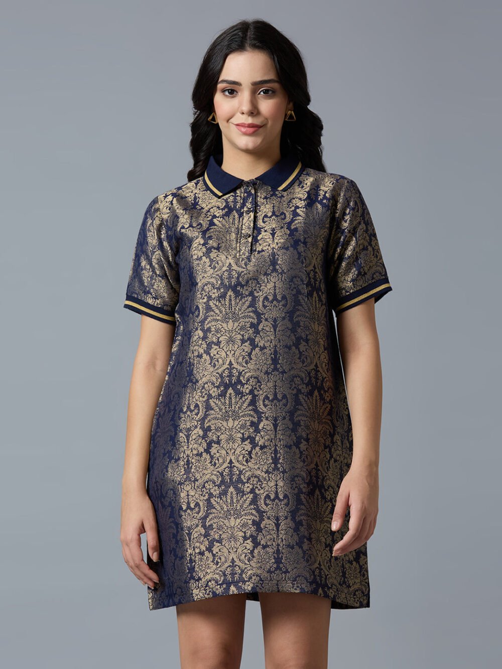 Ivory Gold Tapestry Designed T-Shirt Dress - Image 8