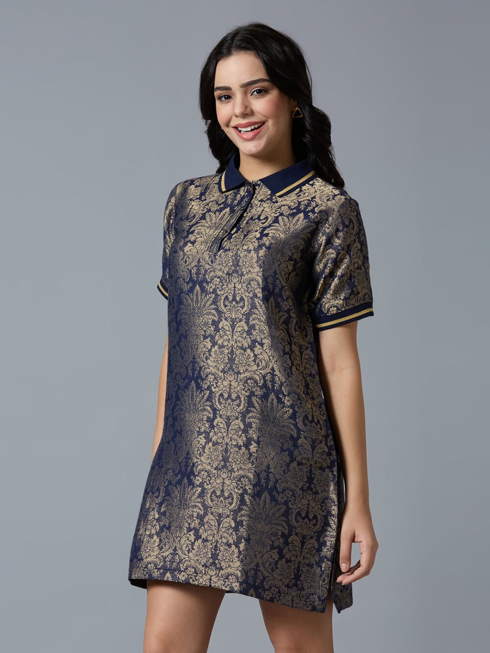Ivory Gold Tapestry Designed T-Shirt Dress - Image 9