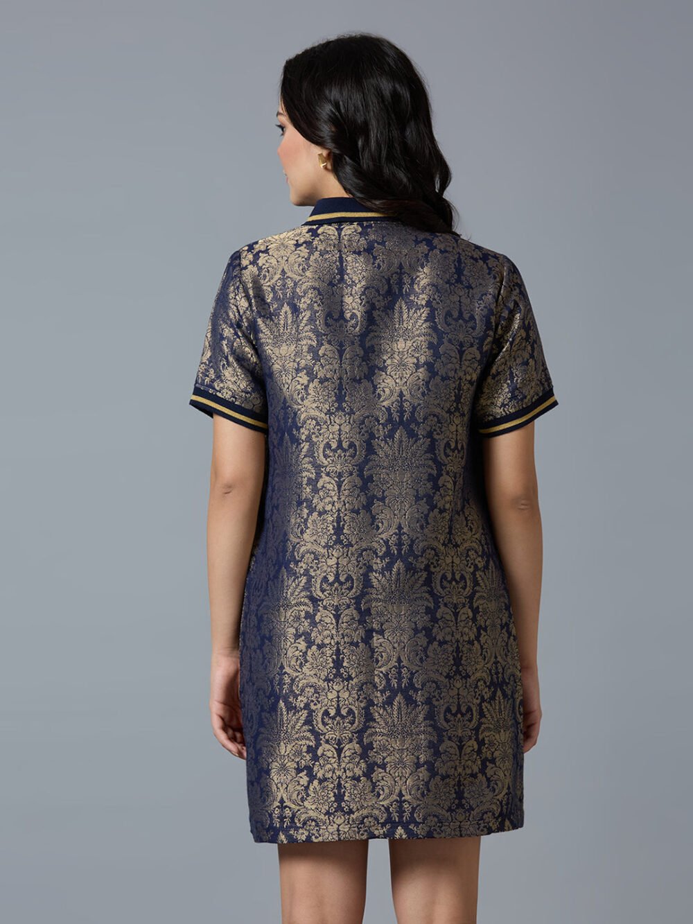 Navy Gold Tapestry Designed T-Shirt Dress - Image 5