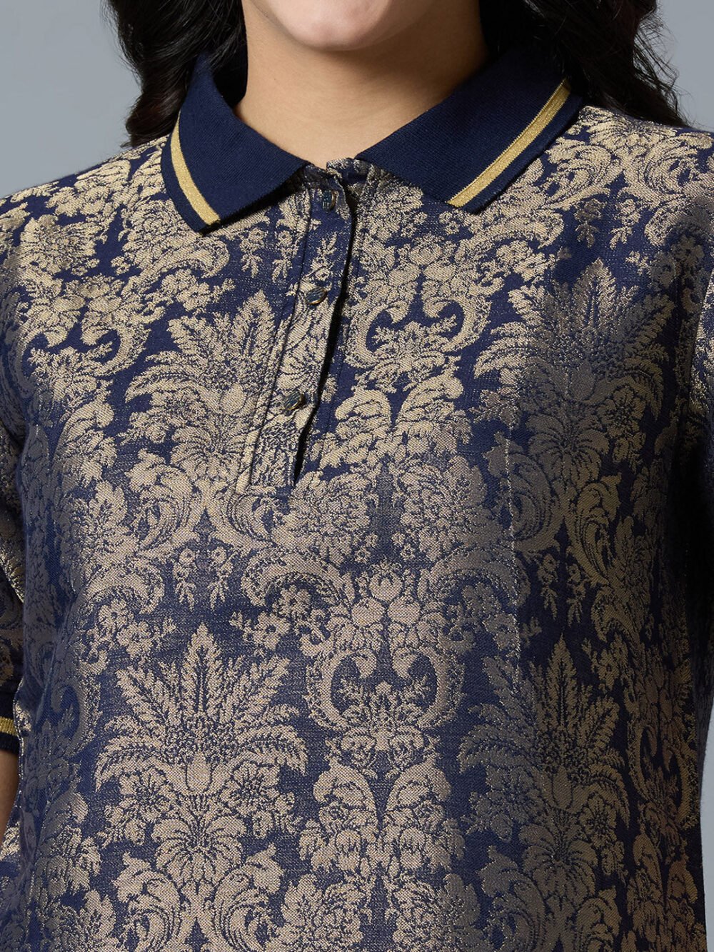 Navy Gold Tapestry Designed T-Shirt Dress - Image 6
