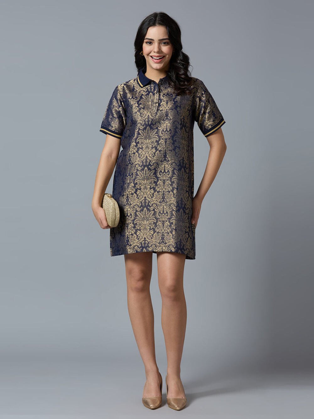 Ivory Gold Tapestry Designed T-Shirt Dress - Image 7